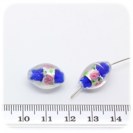 10 PZ - PERLINE VETRO OVALI FOIL 17 MM - BLU