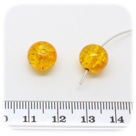 30 PZ - PERLINE VETRO TONDE CRACKLE 10 MM - ARANCIONE
