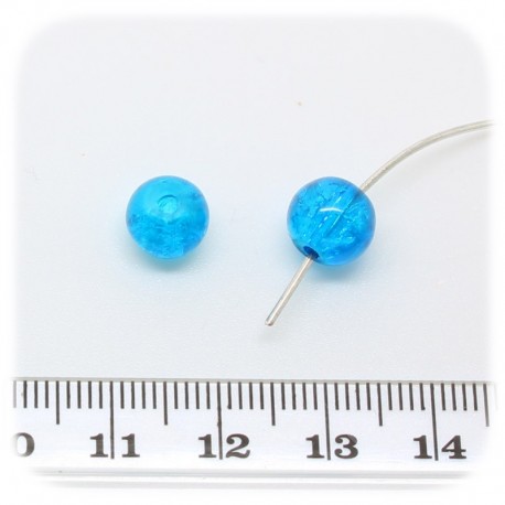 50 PZ - PERLE CRACKLE AZZURRO - PERLINE VETRO FRANTUMATO TONDE 8 MM