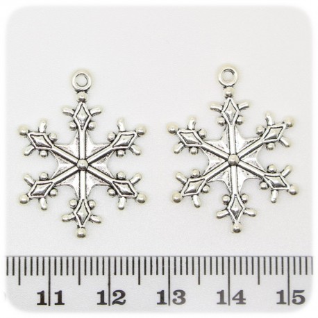 1 PZ - CIONDOLO METALLO FIOCCO DI NEVE - PENDENTE METALLO CHARM ARGENTO TIBETANO