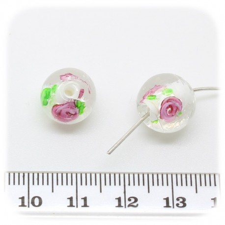 12 PZ - PERLINE VETRO TONDE FOIL FIORI 12 MM - BIANCO