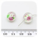 12 PZ - PERLINE VETRO TONDE FOIL FIORI 12 MM - BIANCO