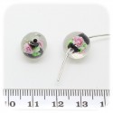 12 PZ - PERLINE VETRO TONDE FOIL FIORI 12 MM - NERO