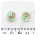 12 PZ - PERLINE VETRO TONDE FOIL FIORI 12 MM - VERDE