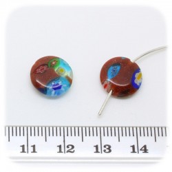 15 PZ - PERLINE VETRO TONDE DISCO GOLDSAND MILLEFIORI 12 MM - MARRONE