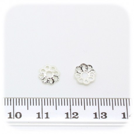 100PZ - COPPETTA COPRIPERLA TRAFORATA 10 MM - ARGENTO