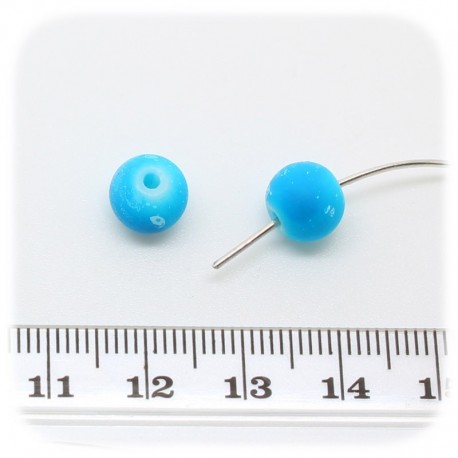100 PZ - PERLINE VETRO RICOPERTE EFFETTO GOMMA TONDE 8 MM - AZZURRO