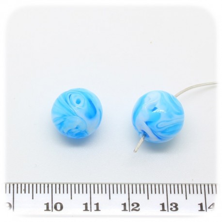 5 PZ - PERLE TONDE AZZURRO - PERLINE VETRO LAMPWORK 14 MM