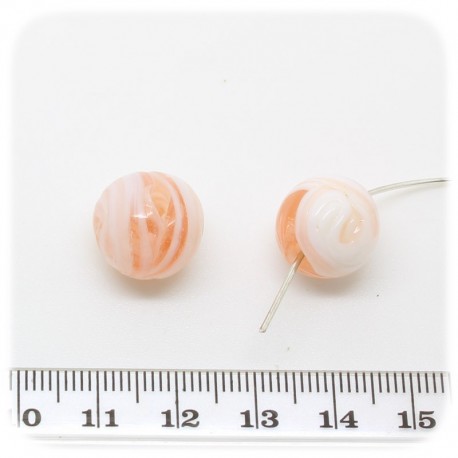 5 PZ - PERLE TONDE PESCA - PERLINE VETRO LAMPWORK 14 MM